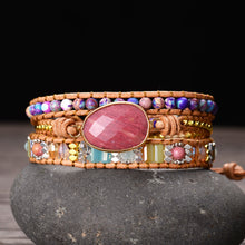 Charger l&#39;image dans la galerie, bracelet perle du matin cuir marron clair sur roche